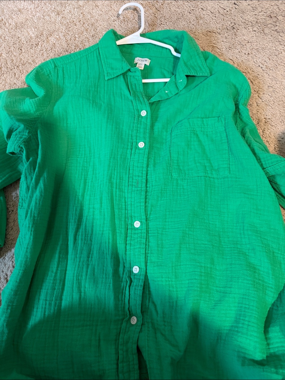 J. Crew Bright Green Textured Button-Front Shirt